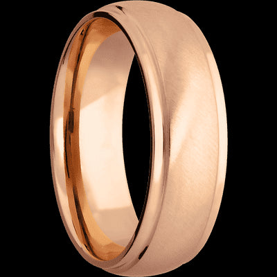 7 mm wide Domed Stepped Down Edges 14K Rose Gold band.