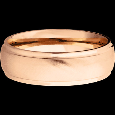 7 mm wide Domed Stepped Down Edges 14K Rose Gold band.