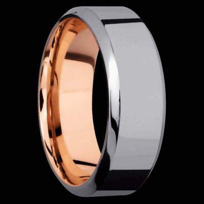 8 mm wide High Bevel Tantalum band featuring a 14K Rose Gold sleeve.