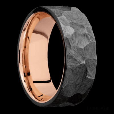 8 mm wide Flat Zirconium band featuring a 14K Rose Gold sleeve.