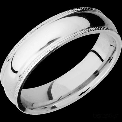 6 mm wide Domed Milgrain Edges 14K White Gold band.