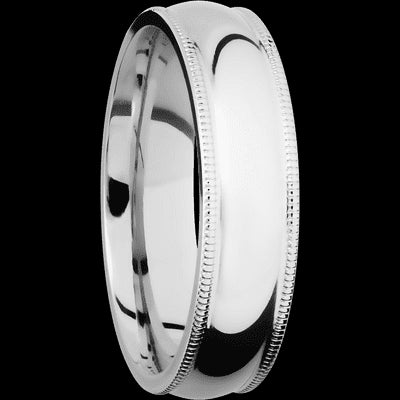 6 mm wide Domed Milgrain Edges 14K White Gold band.