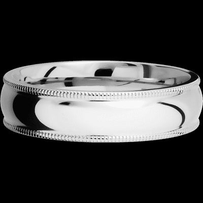 6 mm wide Domed Milgrain Edges 14K White Gold band.