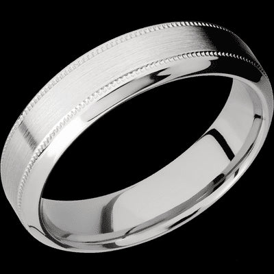 6 mm wide High Bevel Milgrain 14K White Gold band.