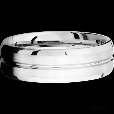 7 mm wide Beveled with Center Accent Groove 14K White Gold band.