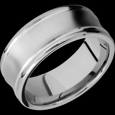 9 mm wide Concaved Center Round Edges 14K White Gold band.