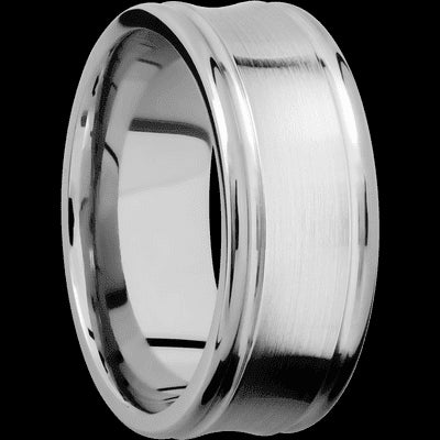 9 mm wide Concaved Center Round Edges 14K White Gold band.