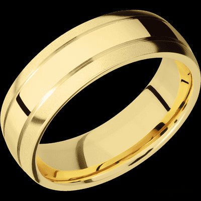 7 mm wide Domed with two accent grooves 14K Yellow Gold band.