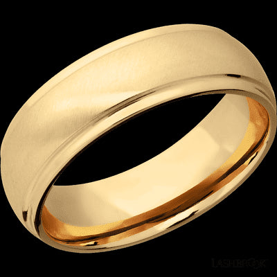 7 mm wide Domed Stepped Down Edges 14K Yellow Gold band.