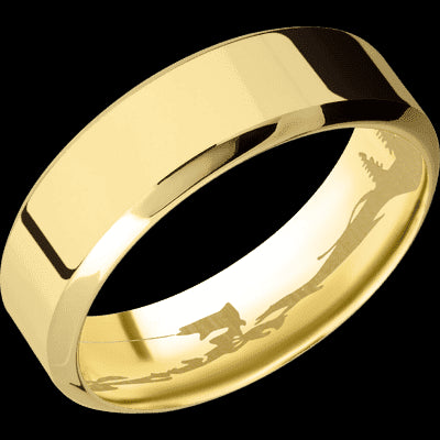 7 mm wide High Bevel 14K Yellow Gold band.