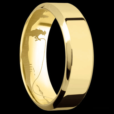 7 mm wide High Bevel 14K Yellow Gold band.