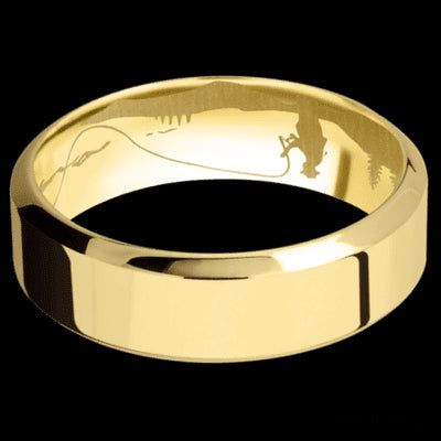 7 mm wide High Bevel 14K Yellow Gold band.