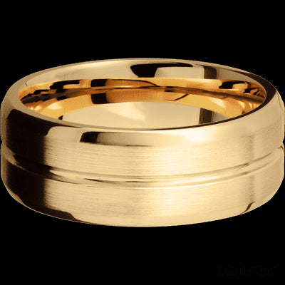 8 mm wide Beveled with Center Accent Groove 14K Yellow Gold band.