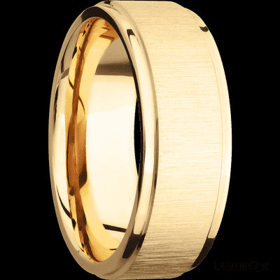 8 mm wide Flat Grooved Edges 14K Yellow Gold band.