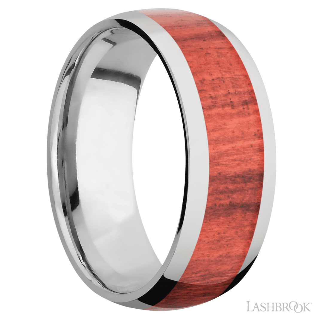 Titanium with Polish Finish and Red Heart Inlay