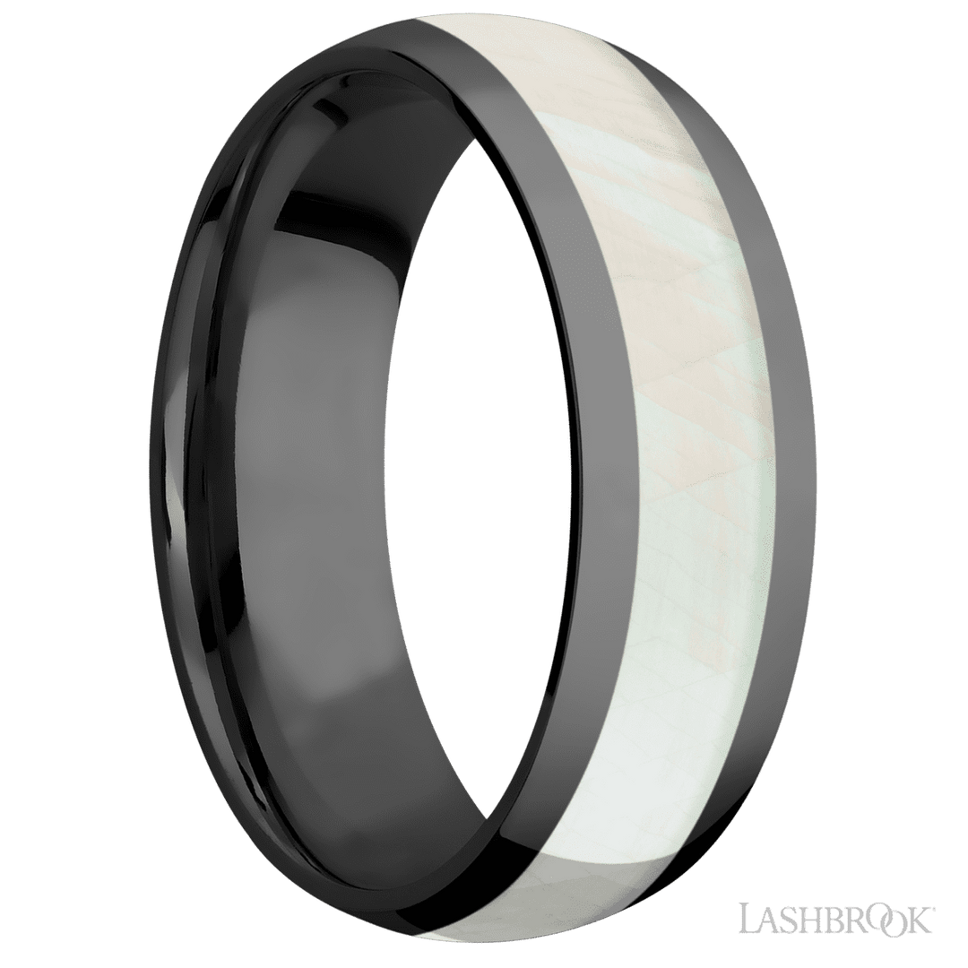 Zirconium with Polish Finish and Freshwater Mother of Pearl Inlay