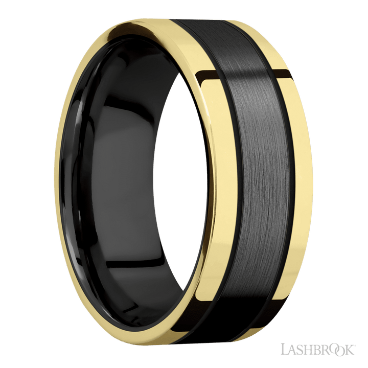 Zirconium with Satin Finish and 14K Yellow Gold Inlay