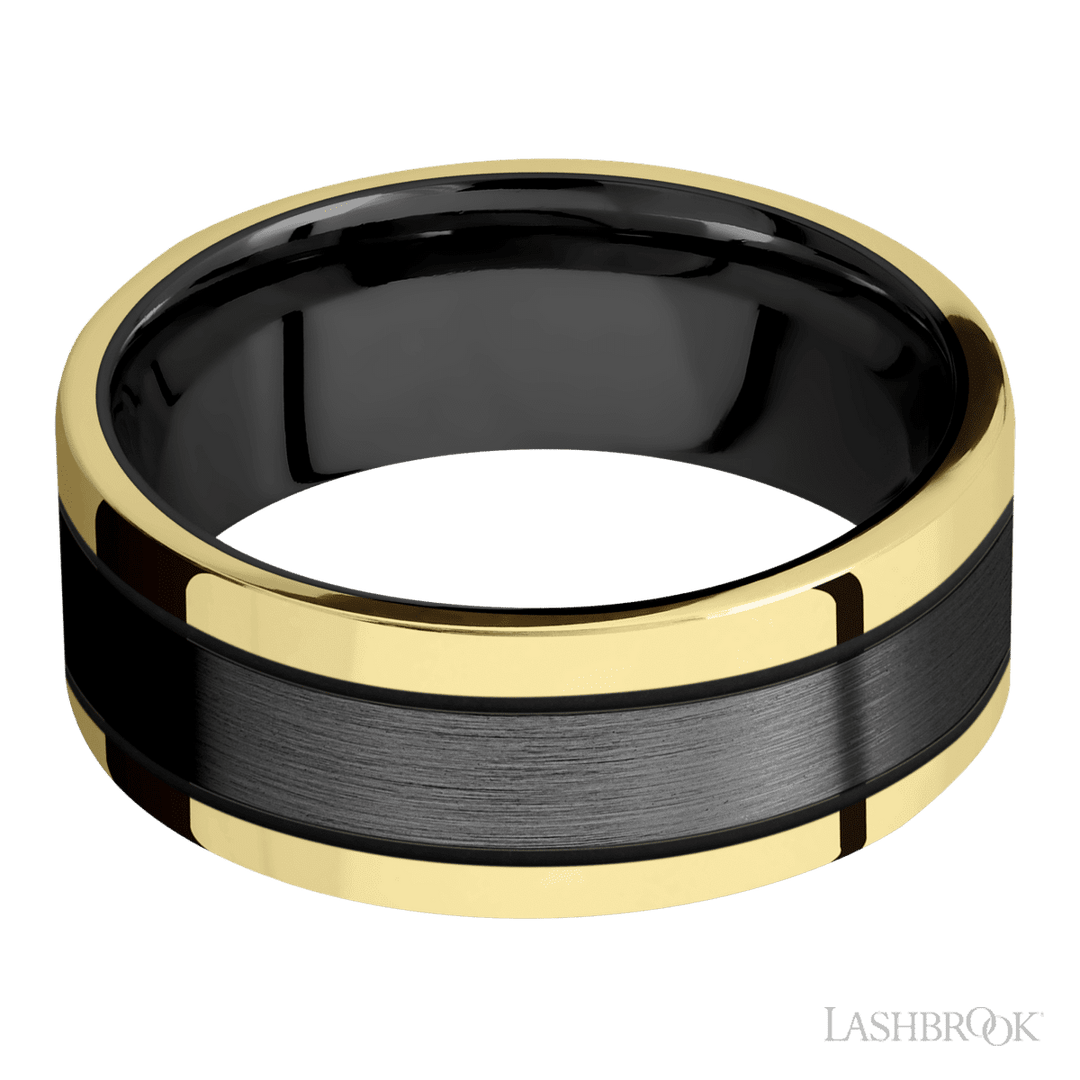 Zirconium with Satin Finish and 14K Yellow Gold Inlay