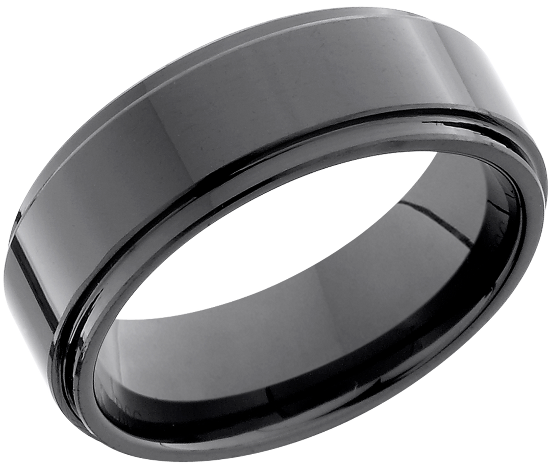 Tungsten Ceramic 8mm flat band with grooved edges