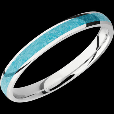 3 mm wide/Domed/Cobalt Chrome band with one 2 mm Centered inlay of Turquoise.