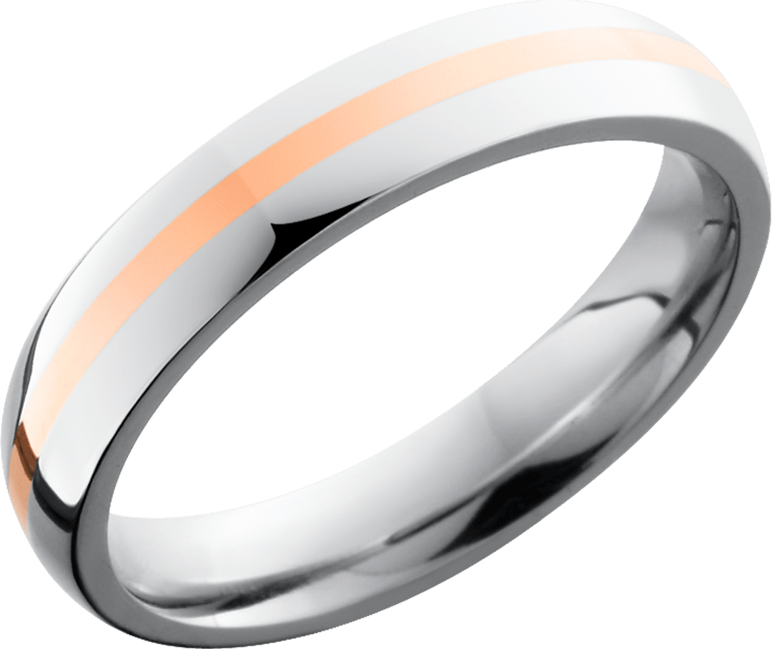 Cobalt chrome 4mm domed band with a 1mm inlay of 14K Rose Gold