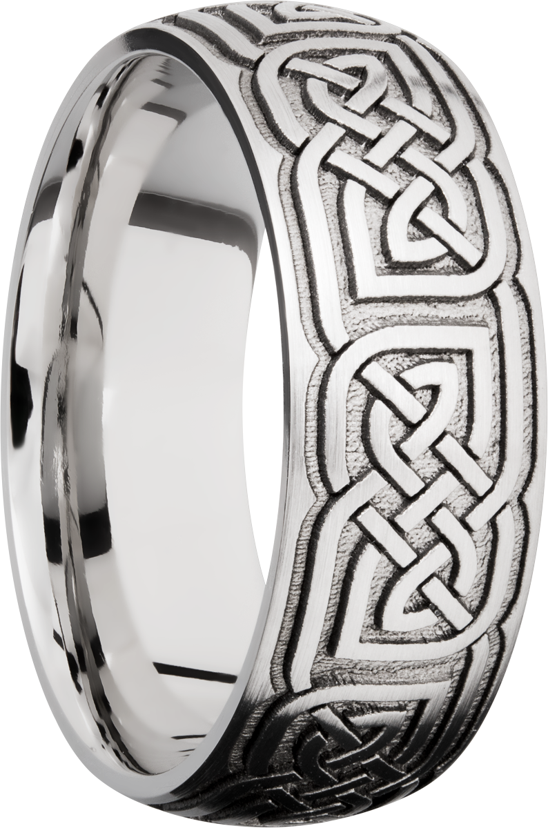 Cobalt chrome 8mm domed band with laser-carved celtic pattern