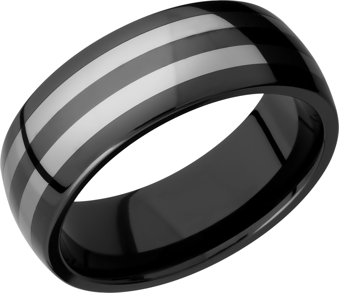 Tungsten and Ceramic 8mm domed band with two inlays