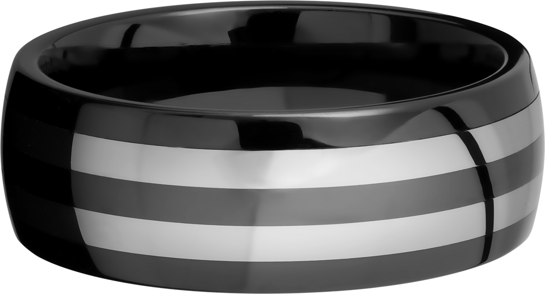 Tungsten and Ceramic 8mm domed band with two inlays