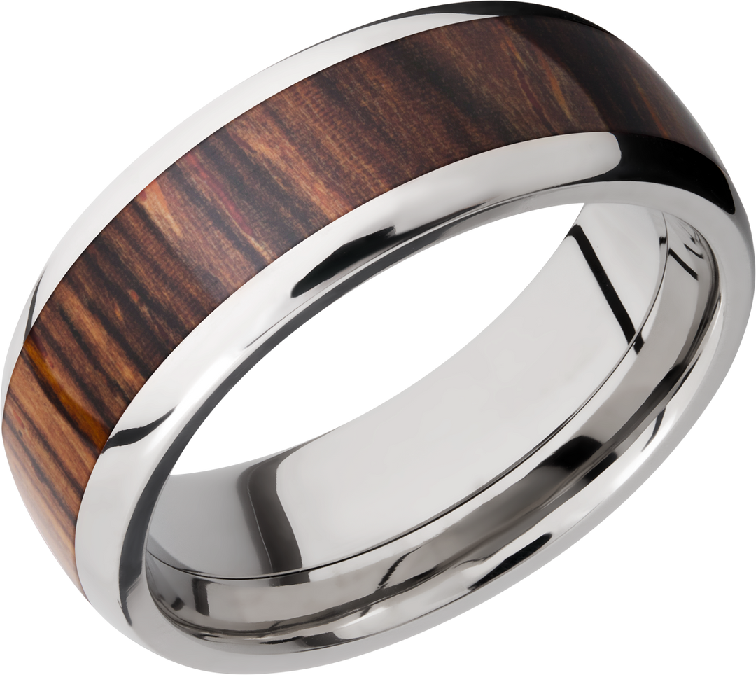 Titanium 8mm domed band with an inlay of Natcoco hardwood