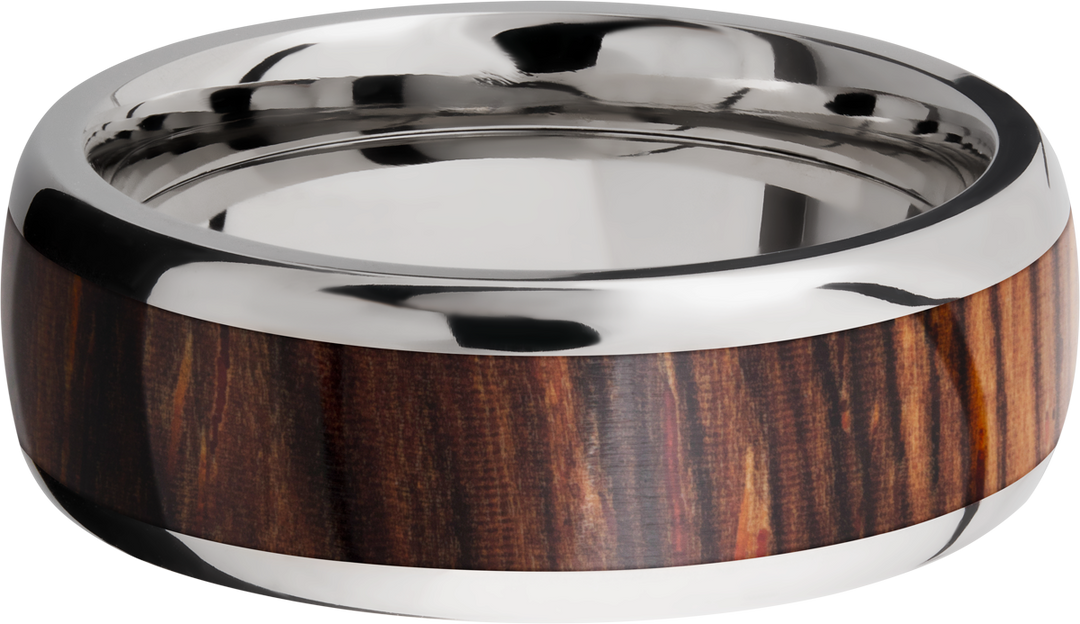 Titanium 8mm domed band with an inlay of Natcoco hardwood