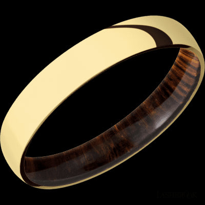 4 mm wide Domed 14K Yellow Gold band featuring a Cocobolo sleeve.