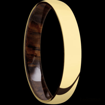 4 mm wide Domed 14K Yellow Gold band featuring a Cocobolo sleeve.