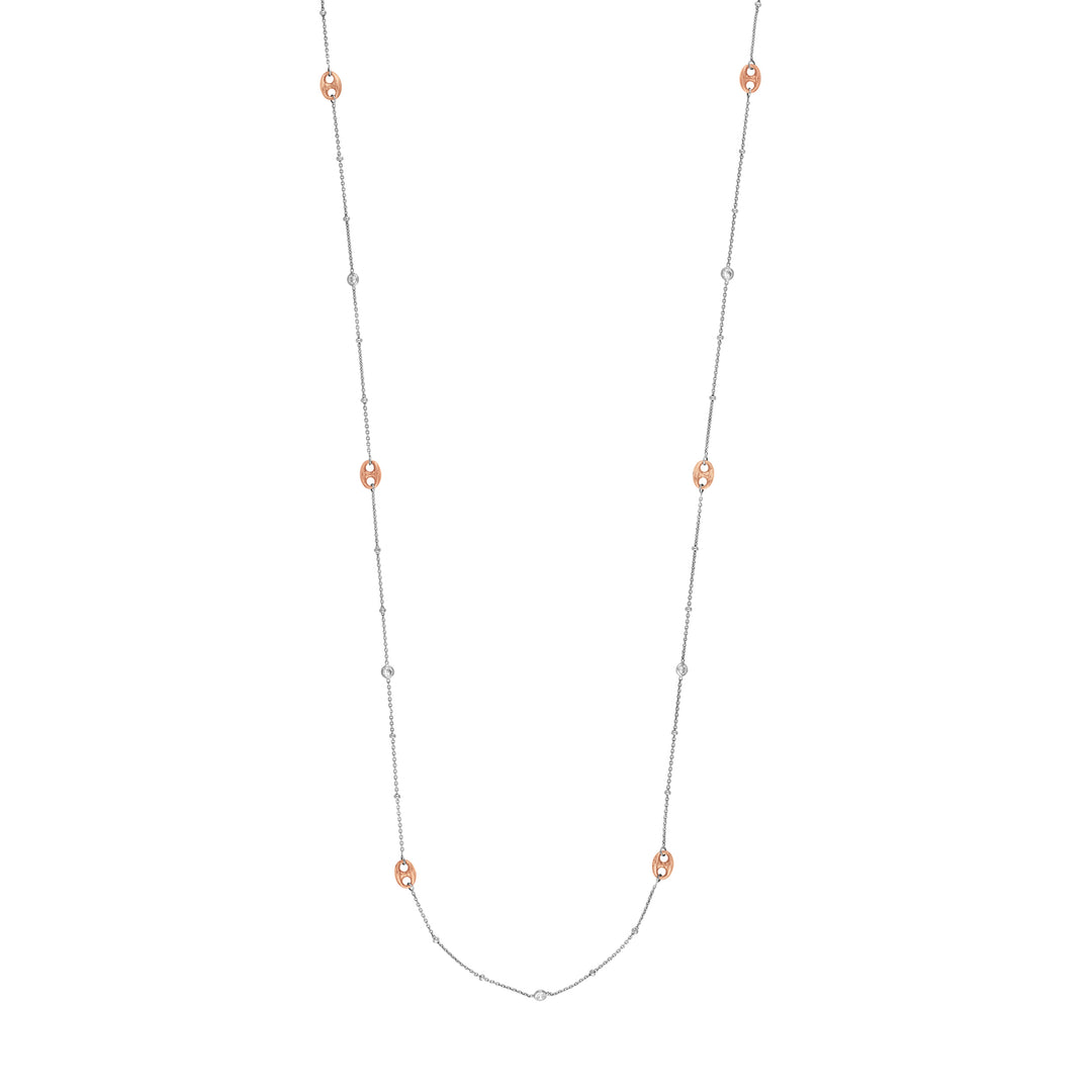 Sterling Silver CZ and Mariner Link Station Long Necklace