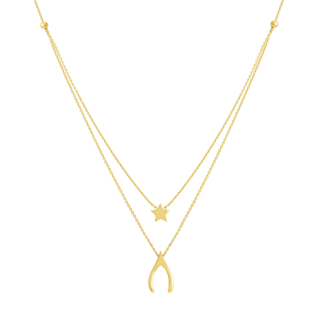 Star and Wishbone Layered Duo Adj. Necklace