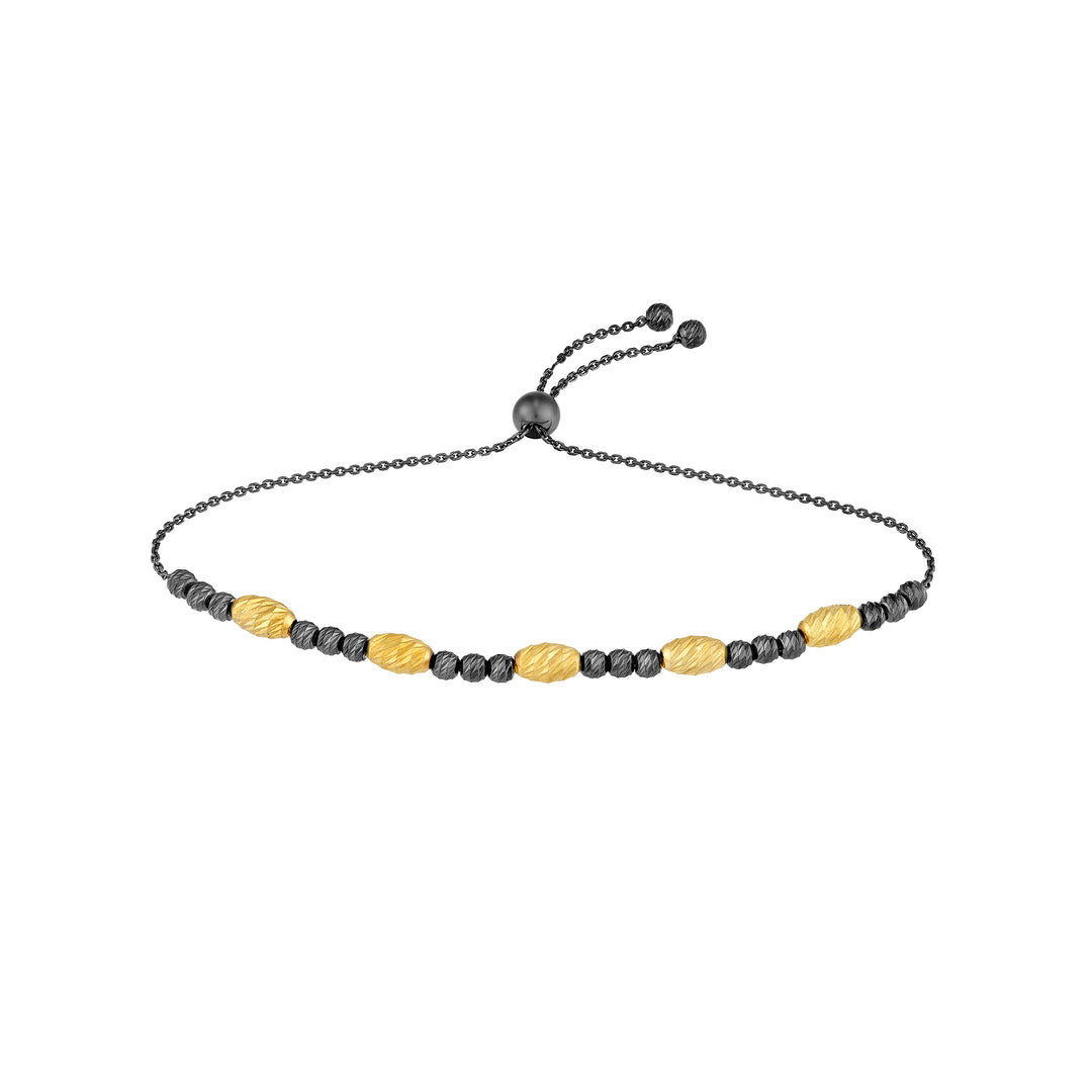 Sterling Silver Black and Yellow D/C Beads Bolo Bracelet