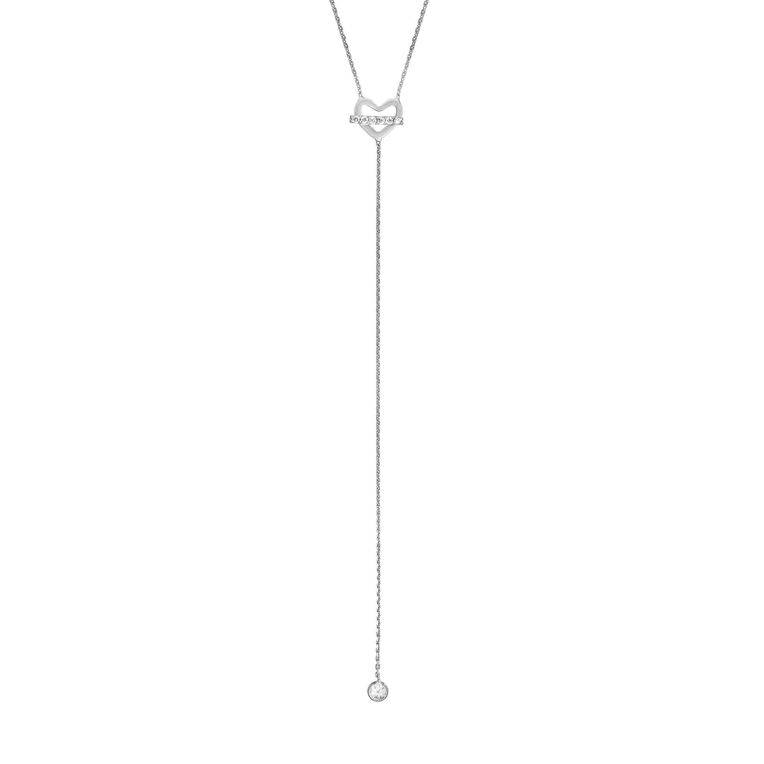 Sterling Silver CZ Heart Drop Lariat Necklace