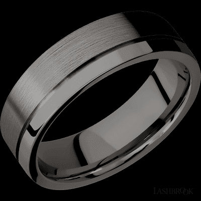 7 mm wide Flat with Off Center Accent Groove Tantalum Noir band.