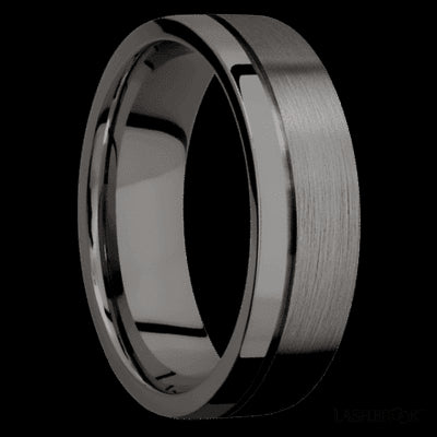 7 mm wide Flat with Off Center Accent Groove Tantalum Noir band.