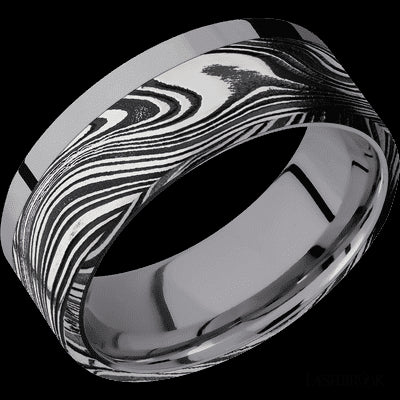 8 mm wide/Flat/Tantalum band with one 6 mm Off Center Edge inlay of Marble.