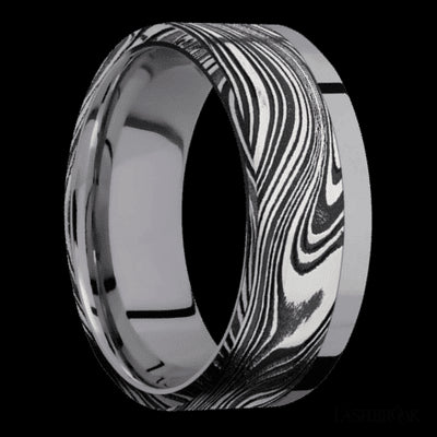 8 mm wide/Flat/Tantalum band with one 6 mm Off Center Edge inlay of Marble.