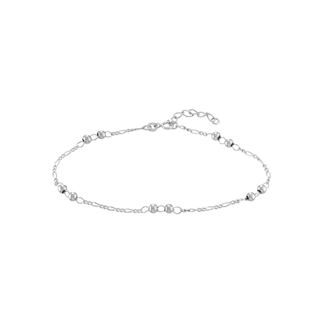 Sterling Silver Beads on Figaro Chain Anklet