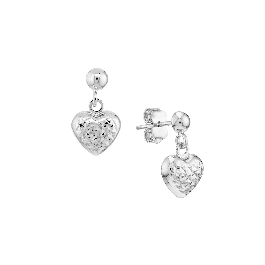 Diamond-Cut Puffed Heart Dangle Earrings