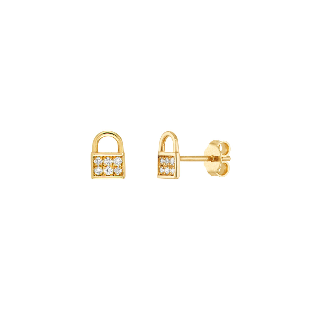 Diamond Baby Padlock Stud Earrings