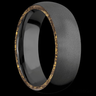 7 mm wide/Domed/Zirconium band with two 1 mm Side inlays of Alaskan Gold Nugget.