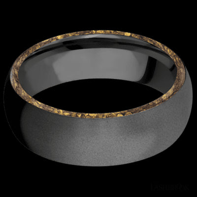 7 mm wide/Domed/Zirconium band with two 1 mm Side inlays of Alaskan Gold Nugget.