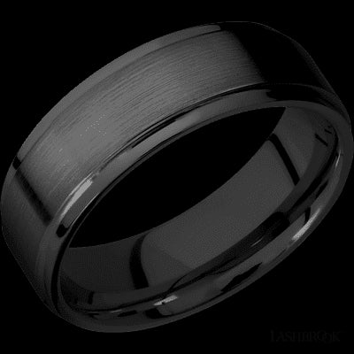 7 mm wide Flat Grooved Edges Zirconium band.