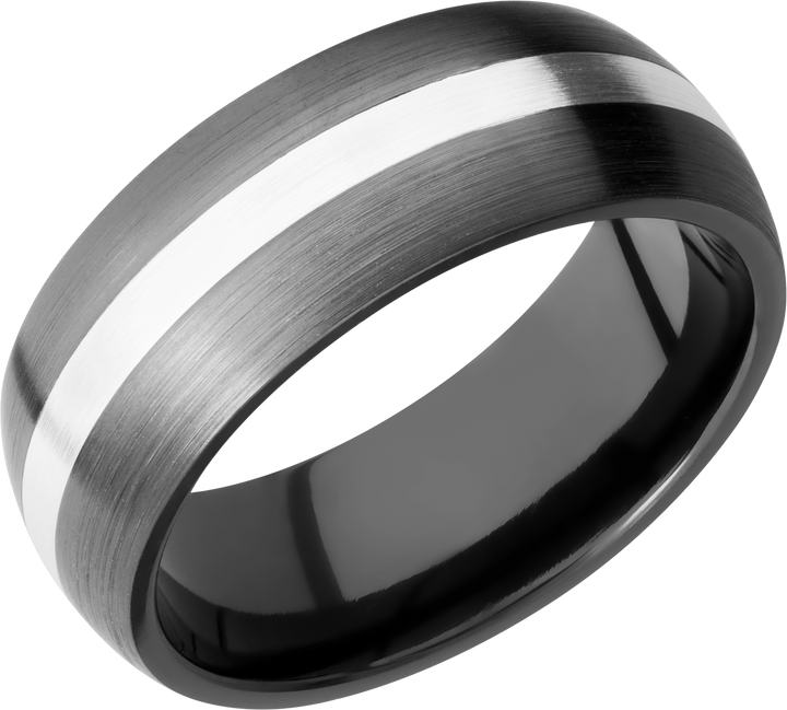 Zirconium 8mm domed band with an inlay of sterling silver