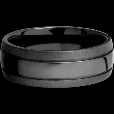 8 mm wide Domed with two accent grooves Zirconium band.