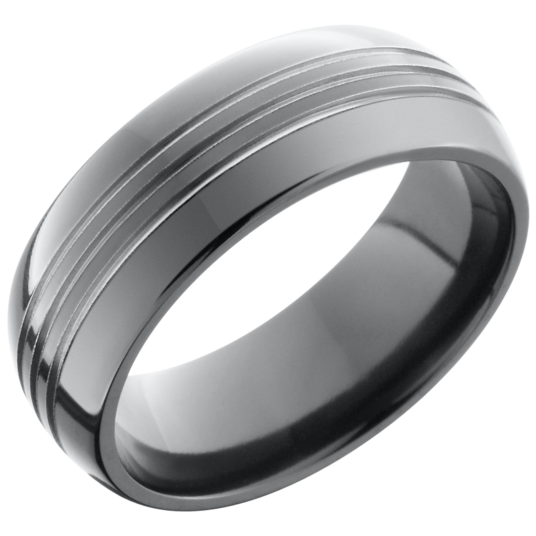 Zirconium 8mm domed band with 3, .5mm grooves