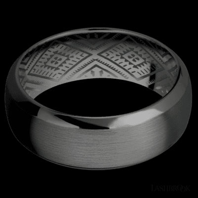 8 mm wide Domed Bevel Zirconium band.